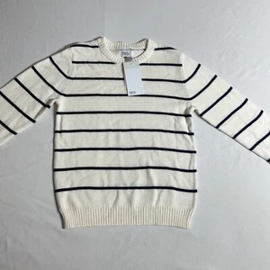 Boys Ivory & Navy Striped Cotton Pullover Sweater Size 7 Nordstrom Rack Casual S - Picture 1 of 6