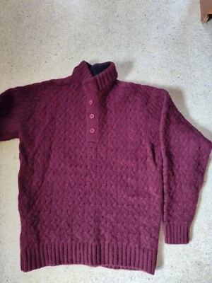 Pendleton M 100% Shetland Wool Men’s 1/4 Button Burgundy Cable Fisherman Sweater - Image 1 of 4