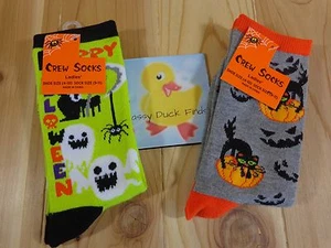 2 pares de calcetines de tripulación de Halloween para damas talla 9-11 gatos calabazas truco o trato fantasmas - Imagen 1 de 3
