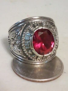 Vintage United States Army Ring Stainless Steel Red Rhinestone Size 12 A17 - Picture 1 of 5