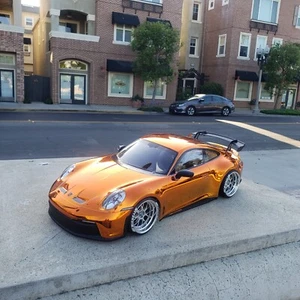 1/10 Custom CHROME ORANG PORSCHE 992 4Tec-2 RDS HPI DC10 FZ02 MST TT02 Body Only - Picture 1 of 8