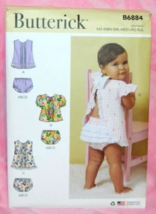 Top de verano sin cortar Butterick bebé bebé NB-XL y patrón de bragas con volantes traseros 6884 - Imagen 1 de 2