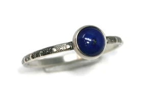 6mm Lapis-lazuli Ring Beaded Skinny Band 925 Sterling Silver Sizes 3-8 - Picture 1 of 6