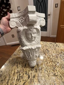 Vintage Carved Solid Wood Architectural Gothic Cherub Face Wall Carving Shelf - Picture 1 of 24