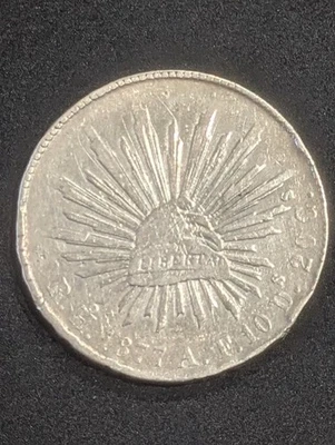 Mexico Silver 8 Reales 1877-Ho AF Hermosillo Mint  Rare Coin In This Condition  - Image 1 of 2