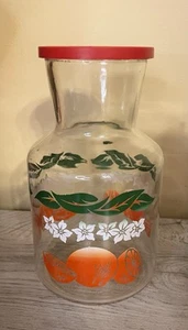 Glass Orange Juice Carafe Pitcher Vintage Anchor Hocking 1980s Retro W/ Lid - Picture 1 of 9