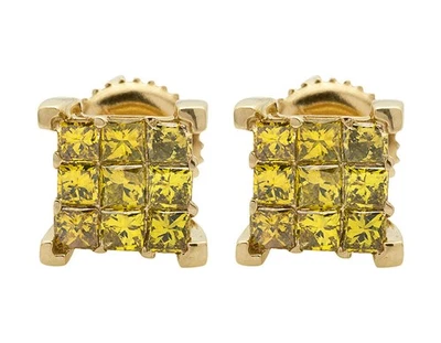 Brincos unissex de ouro amarelo 10K cubo de 4 pinos princesa canário diamante 1,0 quilate 8 mm - Imagem 1 de 4