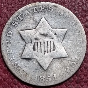1851 Three Cent Piece 3c Silver Trime Circulated #95984 - Picture 1 of 2