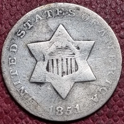 1851 Three Cent Piece 3c Silver Trime Circulated #95984 - Image 1 of 2