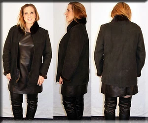 Dark Green Shearling Fur Jacket Mink Fur Trim Size Medium 6 8 M Efurs4less - Picture 1 of 5