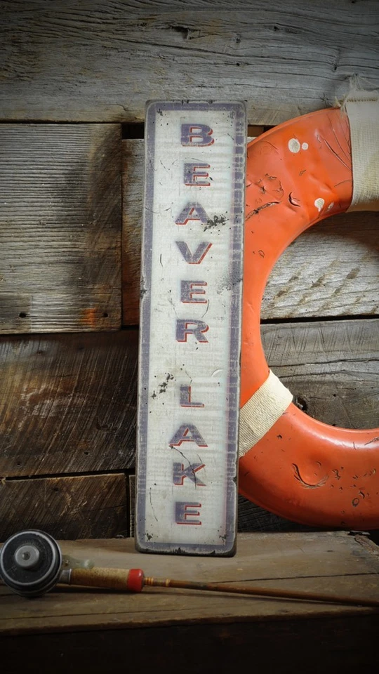 Vertical Lake House Sign - Rustic Hand Made Vintage Wooden Sign - Image 1 of 1