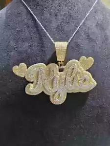 Real Moissanite 3Ct Round Cut Customize Letter Pendant 14K Yellow Gold Plated - Picture 1 of 9