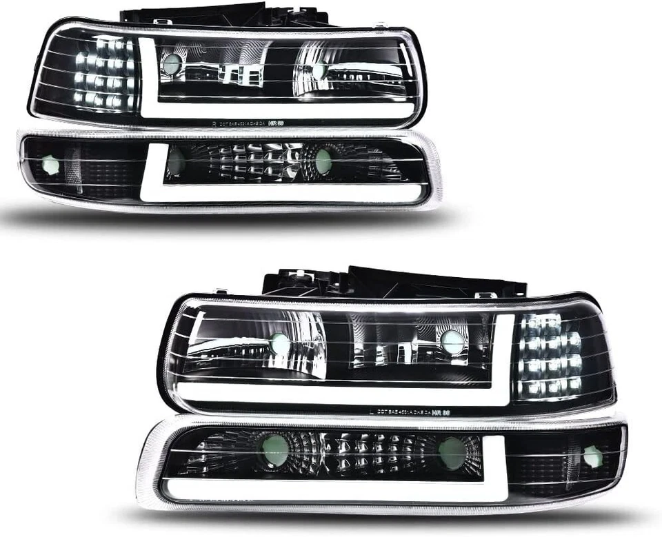 Faro LED DRL para 99-02 Chevy Silverado 1500 2500 HD 3500 + Lámpara de señal de parachoques Foto 1 de 4