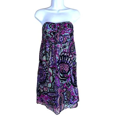 Mini Vestido Tibi Sin Tirantes Estampado Paisley Seda Lurex Imperio Babydoll Para Mujer 6 Nuevo con Etiquetas Foto 1 de 4