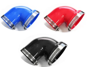 Reductor de admisión acoplador de codo de goma de 2,5-3" 90 grados, 2 abrazaderas rojo azul negro - Imagen 1 de 7