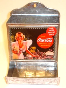 2003 Coca-Cola Tin / Metal Wall Mount Match Holder Planter w/ Liner (Unused) - Picture 1 of 8