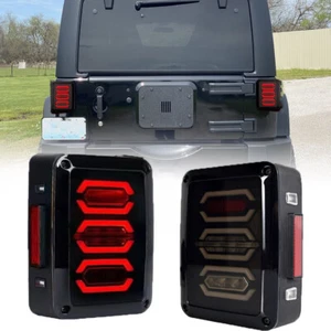 Pair LH+RH Smoked Tail Light Rear Lamp For Jeep Wrangler JKU JK Unlimited 07-18 - Picture 1 of 11