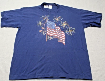 Vintage Jerzees Home Made Single Stitch Flag Fourth Of July T Shirt Men's L - Image 1 of 4