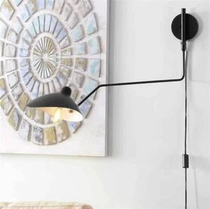 Wandleuchte Innen Schwarz Wandlampe mit Schalter und Stecker Schlafzimmerlampe - Bild 1 von 6