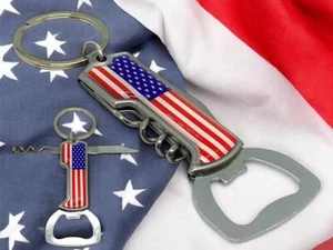 WHOLESALE LOT 12 Patriotic American USA US Flag Bottle Opener Souvenir Key Chain - Picture 1 of 7
