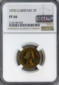 1970 Great Britain 3P Proof Three Pence NGC PF 66 Elizabeth II Quality ✔️ - Picture 1 of 2