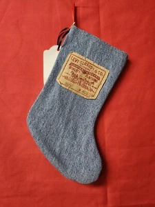 Christmas Stocking 9.5" Blue Jean Denim Western Cowboy Leather Tag Upcycled - Picture 1 of 3