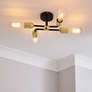 Sciolari Style Brushed Brass 4 Way Semi Flush Green Ceiling Light