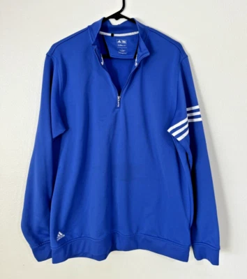 GOLF ADIDAS Jacket Mens L ClimaLite Blue 1/4 Zip Terry Lined - Image 1 of 4