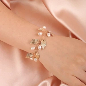 Bridal Pearl Flower Bracelet Trendy Crystal Vintage Simple Wedding Bracelets UK - Picture 1 of 18