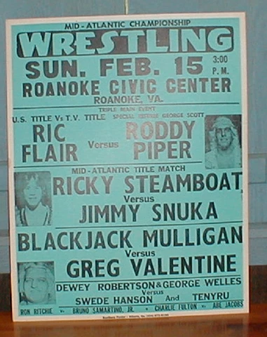 Vintage Mid-Atlantic wrestling poster Ric Flair US and TV Title Cover