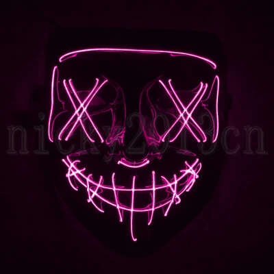 3 Modes LED Neon Mask EL Stitches Purge Horror Halloween Cosplay Light Up Glow - Image 1 of 4