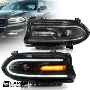 Pair Dual Beam LED DRL Headlights For Charger Dodge 2015-22 Front Lamps Assembly - Picture 1 of 12