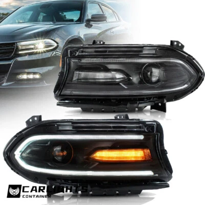 Pair Dual Beam LED DRL Headlights For Charger Dodge 2015-22 Front Lamps Assembly - Image 1 of 4