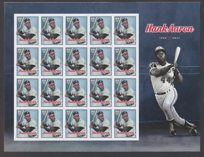 2024 Imperf Hank Aaron Baseball Forever Pane of 20 Scott 5908a No Die Cuts - Image 1 of 2