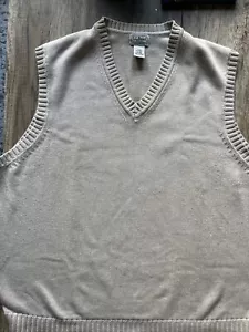 Men’s Lands End V-Neck Sweater Vest Knit 100% Cotton Sz XL-Reg Beige  O-FWBO - Picture 1 of 4