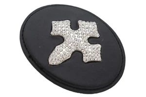 New Buckle Men Women Black Faux Leather Silver Metal Western Cowboy Rodeo Cross - Picture 1 of 7