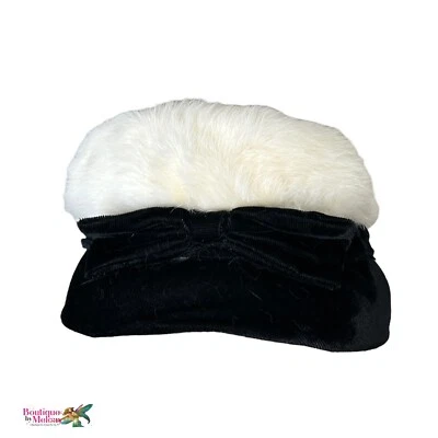 Modern Miss Vintage 1960s Genuine Rabbit Fur Black Velvet Hat with Bow - Image 1 of 4
