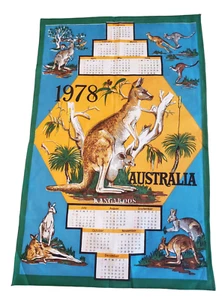Vintage Tea Towel Kitchen 1978 Souvenir Calendar Australia Kangeroo A32-1 # - Picture 1 of 2