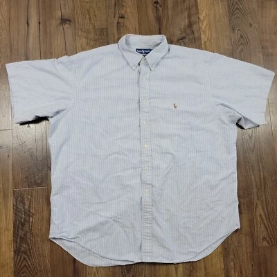 Polo Ralph Lauren Shirt Mens 18-36 Blue Striped Yarmouth Short Slv Button Down - Image 1 of 4