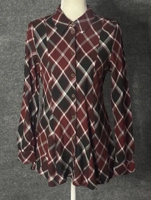 Camisa Top Soft Surroundings Roja Negra A Cuadros Abotonada Talla Mediana 5340 Foto 1 de 4