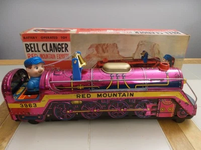 JUGUETE DE HOJALATA TREN DE MONTAÑA ROJO BELL CLANGER 3963 AÑOS 60 VINTAGE - JAPÓN - CON CAJA Foto 1 de 4
