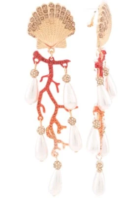 Auténticos Pendientes de Araña Colgantes Betsey Johnson Cristal Coral Perla Concha Marina Foto 1 de 3