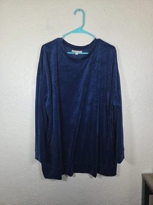 Pullover Woman Within de terciopelo suave talla 2x azul manga larga elástico acogedor Foto 1 de 4