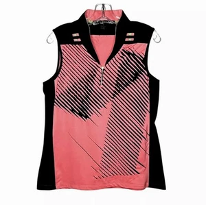 Jamie Sadock Sleeveless Top Tank Women's M Pink Black Striped V Neck Golf Tennis - Picture 1 of 14