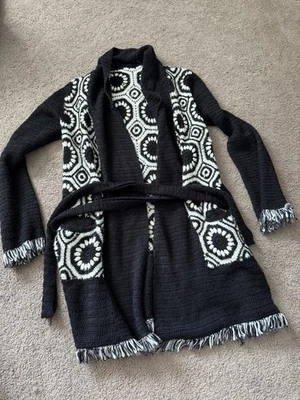 80s Inspired Black And White Crocheted Boston Proper Cardigan - Image 1 of 4