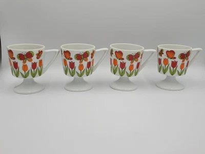 Tazas con patas florales Takahashi de colección - juego de 4 tazas - tulipanes y mariposas Foto 1 de 3