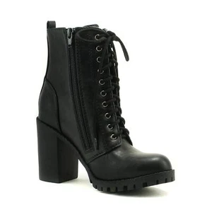Soda Women's Malia Faux Lace Up Chunky Lug Sole Combat Boot, Size 8 - Picture 1 of 6