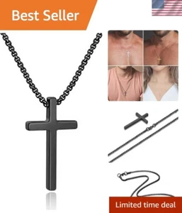 Stainless Steel Black Cross Pendant Necklace for Men - Hypoallergenic - Picture 1 of 9
