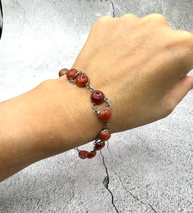 Women's silver bracelet with agate stones, 925 sterling silver, weight 10.6 g.. - Imagen 1 de 10