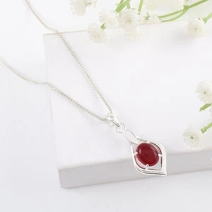 A++ Natural Red Carnelian Oval Shape 925 Sterling Silver Pendant Women Necklace - Picture 1 of 9